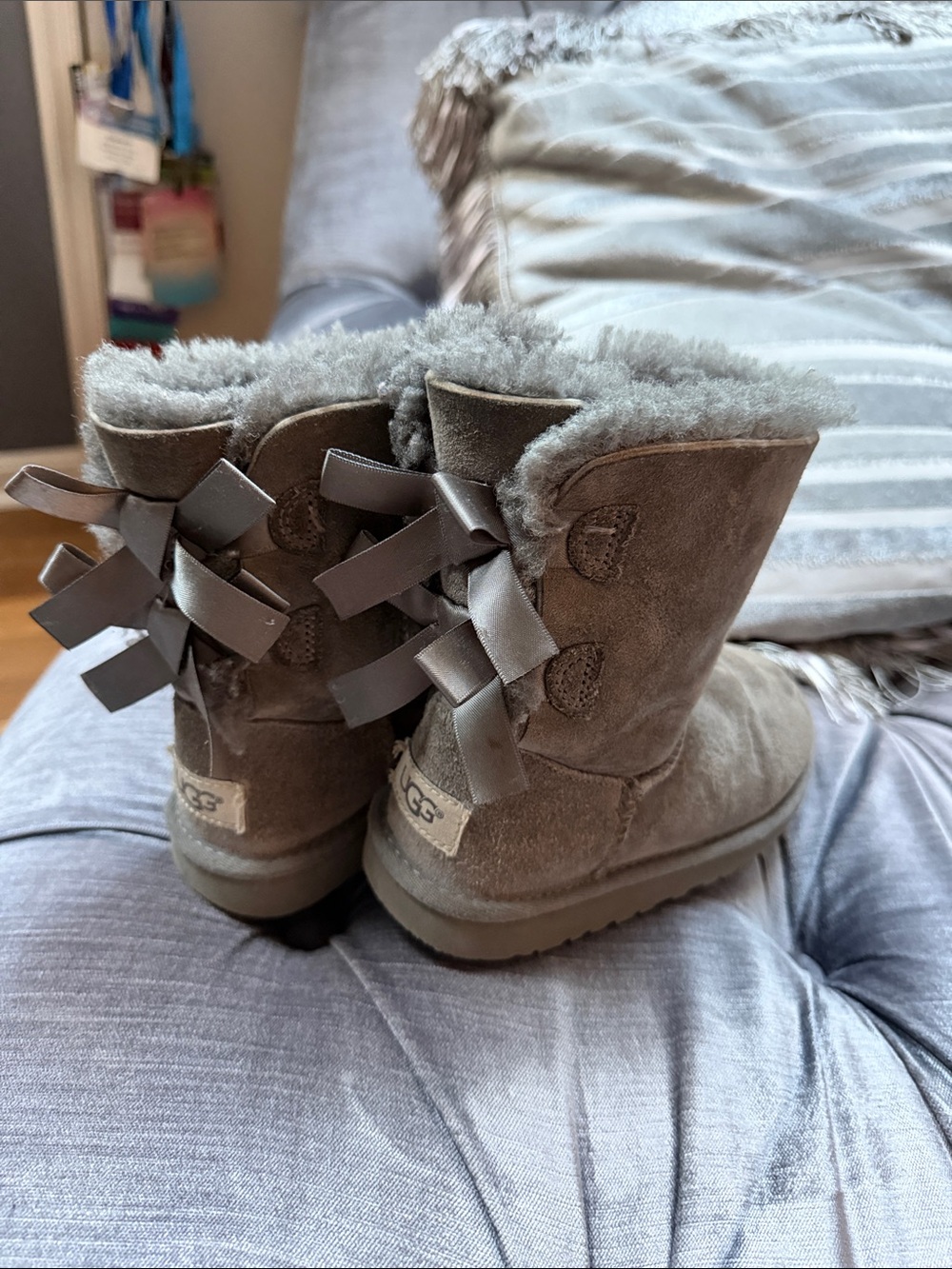 UGG Short Suede Bow Back Boots in Taupe Gray